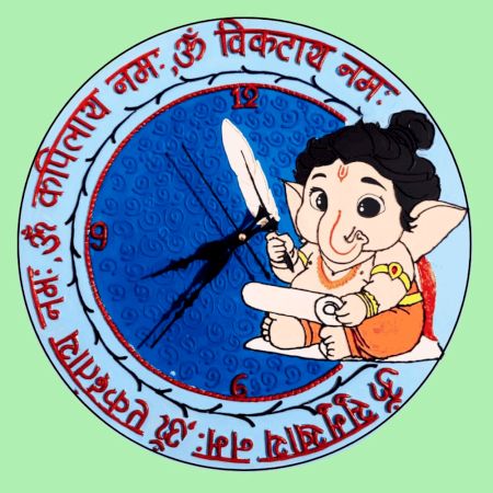 Handcrafted Blue Ganesha Wall Clock